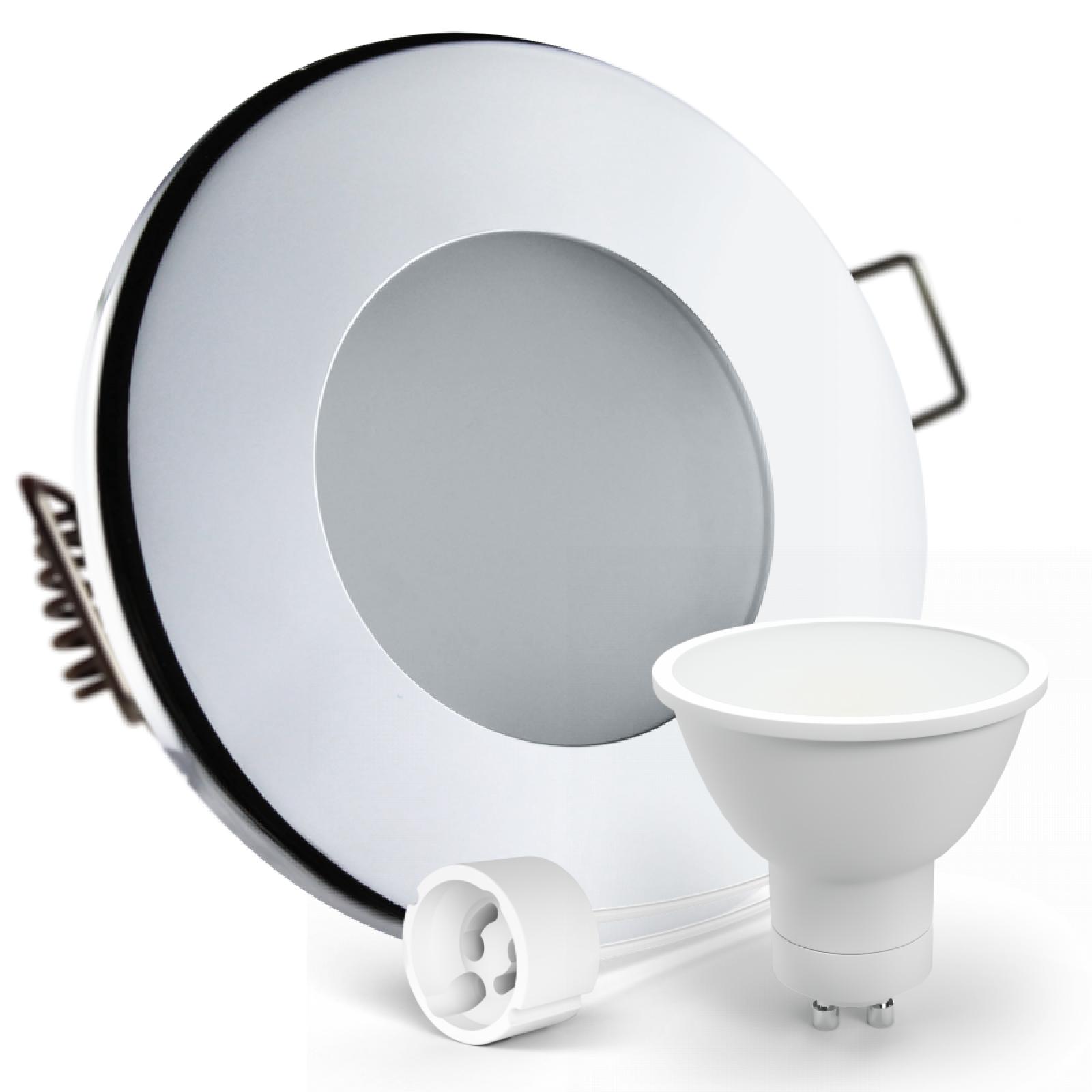  LED Deckenspot Feuchtraum IP44 Chrom glänzend rund Einbaudurchmesser Ø 68mm - 75mm Tiefe 64mm Fassung 1,2W LED Lichtfarbe warmweiß GU10 230V